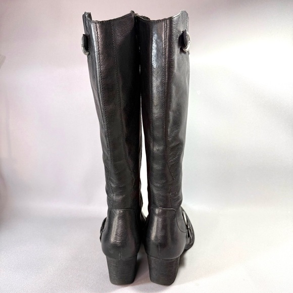 Born Shaylee Black Leather Tall Buckle Heeled Knee-High Boots - Picture 4 of 16
